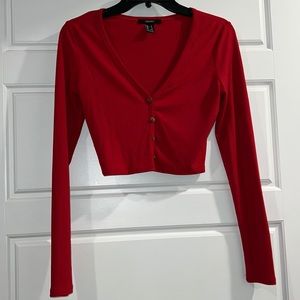 Forever 21 Red Cropped Long Sleeve Ribbed shirt